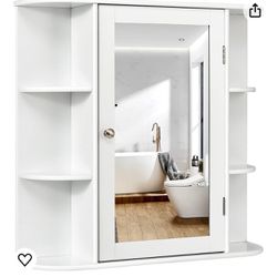 Hysache Bathroom Medicine Cabinet, Wall Mount Mirrored Storage Cabinets w/Single Door & Adjustable Shelf, Multipurpose Wooden Organizer for Hallway Li