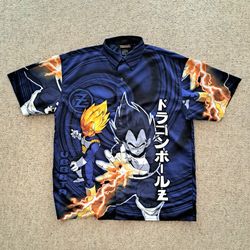 Vintage Dragon Ball Z DBZ Vegeta Button-Up Shirt * Size M * All Over Print * Never Been Worn *