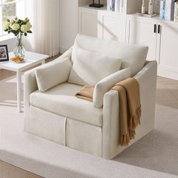 Accent Chair for Living Room, Slipcovered Chair with 3 Throw Pillows, Comfy Reading Chair, Deep Seat Armchair w/Sloped Arms, Modern Single Couch Sofa 