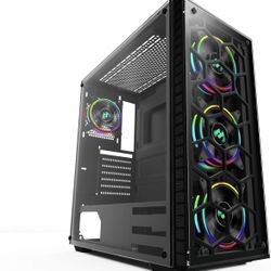 MUSETEX 903-S4 ATX Mid Tower Gaming Computer Case Tempered Glass, Computer Gaming Case Window Desktop/PC Including 4X 120mm Case Fan
