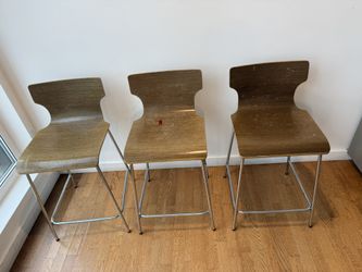Three Wooden Kitchen Counter Barstools