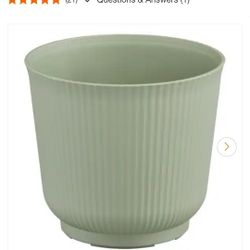 🌿 Vigoro Tierney Sage Green Ribbed Resin Planter – Indoor/Outdoor Plant Pot – Eco Friendly – 6.5 Inch