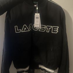 Lacoste Unisex Embroidered Cotton Twill Bomber Jacket- Black