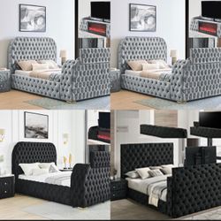 NEW QUEEN AND KING BED WITH TV STAND FIRE PLACE LED WITH MATTRESS AND FREE DELIVERY- BEDROOM FURNITURE SECTIONAL SOFA AND MORE 