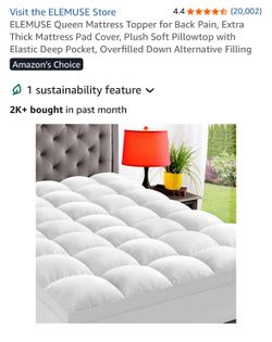 ELEMUSE Queen Mattress Topper for Back Pain, Extra Thick Mattress Pad Cover, Plush Soft Pillowtop with Elastic Deep Pocket, Overfilled Down Alternativ