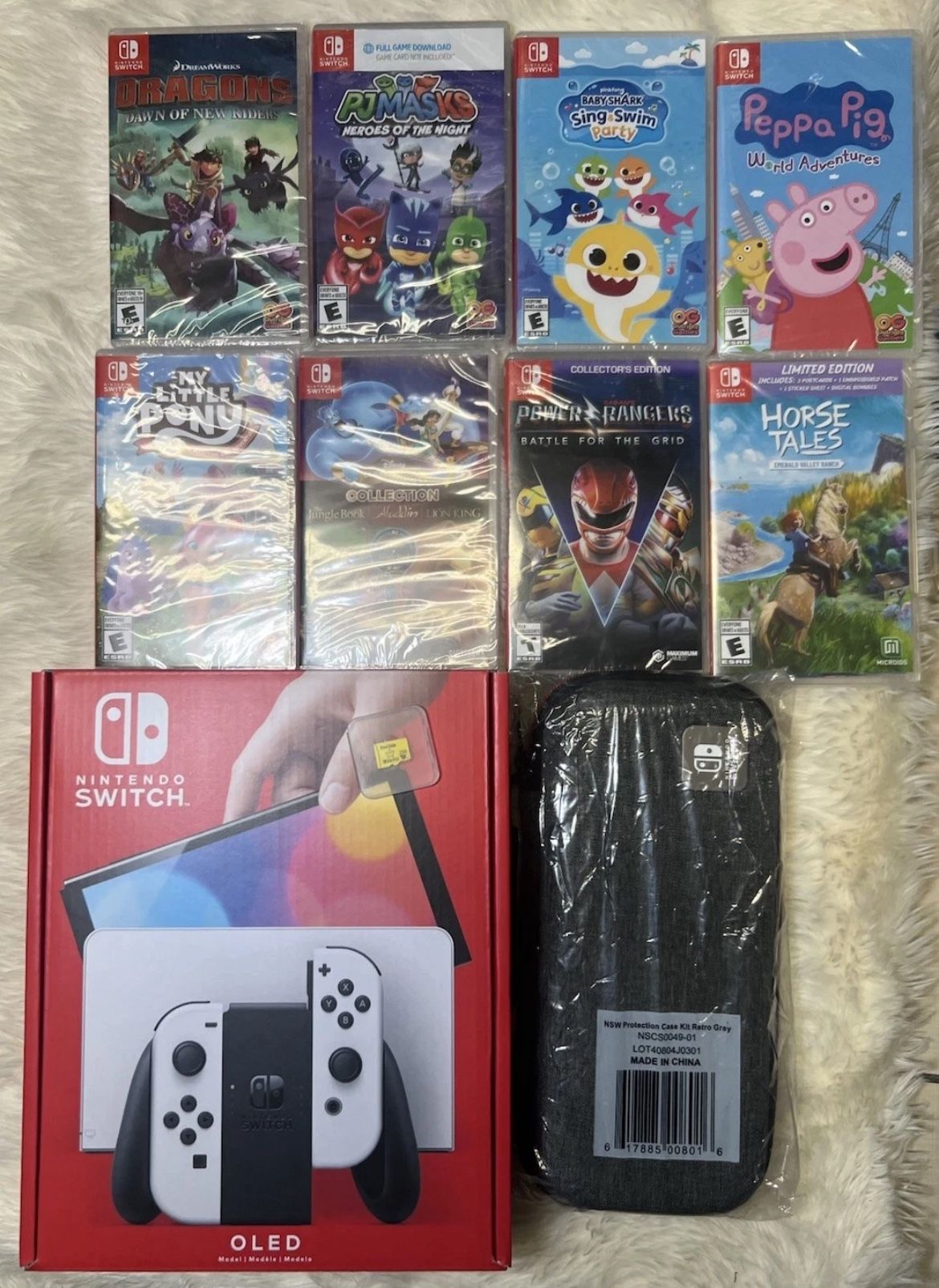 Nintendo Switch OLED 64GB White. Kid Friendly Bundle. 8 Games. 256gb Card & More