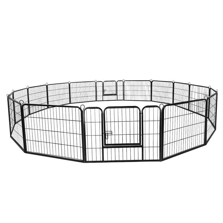 24"H Heavy Duty Metal Pet Dog Playpen Kennel Fence, 16 Panels