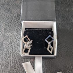 Sterling CZ Micro Pave Dangling Square Earrings 