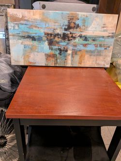 Abstract Canvas Wall Art — Blue Brown Tan, 16x20