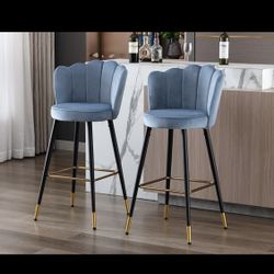 2 Sets Modern Bar Stools High Chair 31” Height Blue Shell 