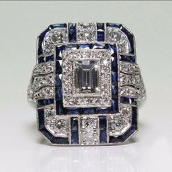 Deco Created White Blue Sapphire Statement Ring Size 6/7/8/9/10 *See My Other 800 Items*