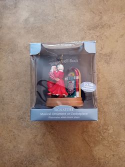 Christmas Eve By Santa's Best 5" Musical Ornament Centerpiece Illuminates When Music Plays "Jingle Bell Rock" Dancing Santa & Mrs Claus 