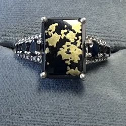 925 Black Goldenite Spinel Ring 