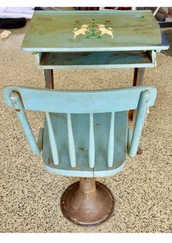 Antique Child's School Desk & Swivel Spindle Chair Set