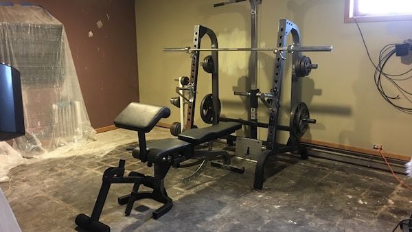 Squat rack bench set with weights home gym