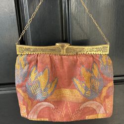 Antique 1920’s French Flapper Purse Evening Bag Vintage Silk Gold Chain Rare Handbag Clutch collectible retro