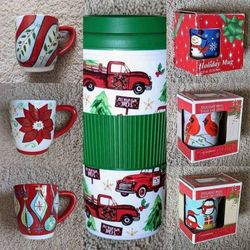 Assorted Christmas themed holiday coffee tea hot cocoa cider mug mugs cup cups tumbler tumblers