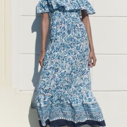 zara blue ruffle dress A-Line Flower Satin Blue Long Prom Dress, Blue Long Formal Dress US 16 / Blue