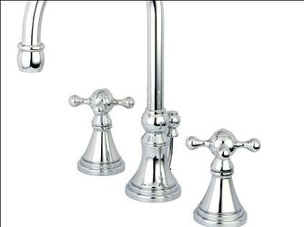 Open Box Two-Handle 3-Hole Deck Mount Widespread Bathroom Faucet with Brass Pop-Up