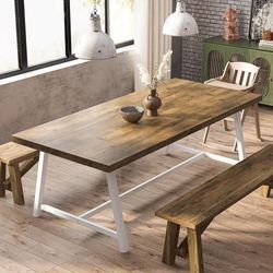 Dining Table 8-People Wood and Metal 71" Long