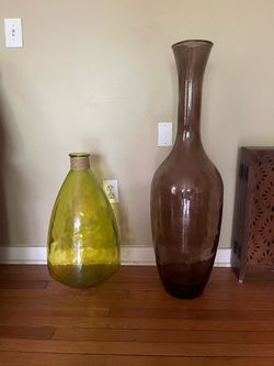Large Green and Purple-ish Brown Glass Vases