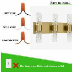 Gold Bathroom Light Fixture, Modern Brushed Vanity Light with Crystal. K121