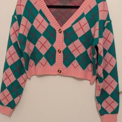 💲Argyle Pattern Crop Cardigan
