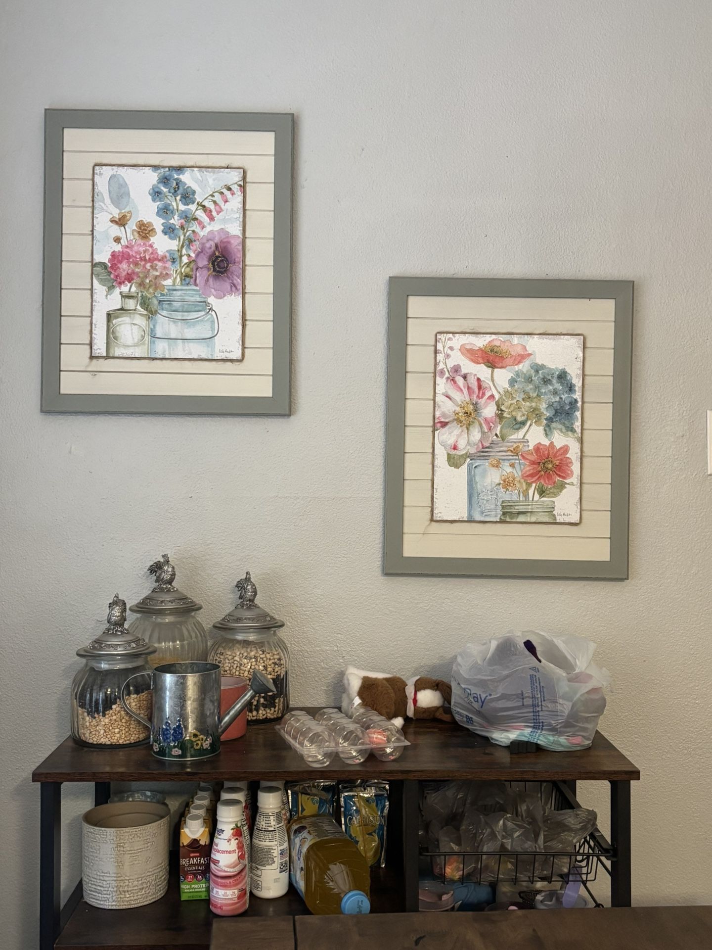 Set Of Two Large Floral Art Hangings