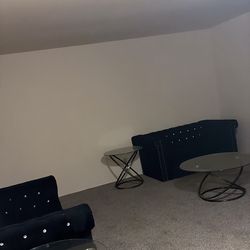 Navy blue Living Room Set – 2 Loveseats + 3 Glass Tables