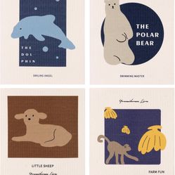 4 Pieces Swedish Dishcloths Animals Kitchen Cloths Reusable Sponge Cleaning Cloths