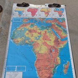 2) vintage maps Africa pull down 1960s school geography map set Mid-Century large tutorial 60s $75 each