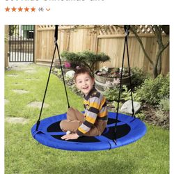 64 in. Blue Flying Saucer Tree Web Swing Indoor Outdoor Play Set Kids Christmas Gift