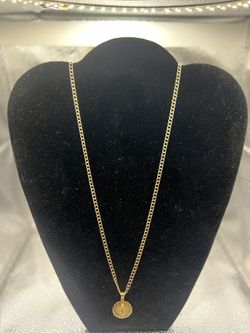 14k Gold Diamond Cut Curb LinkChain and Pendant