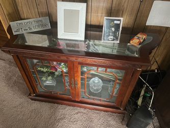 Vintage Curio Wood and Glass Display Cabinet