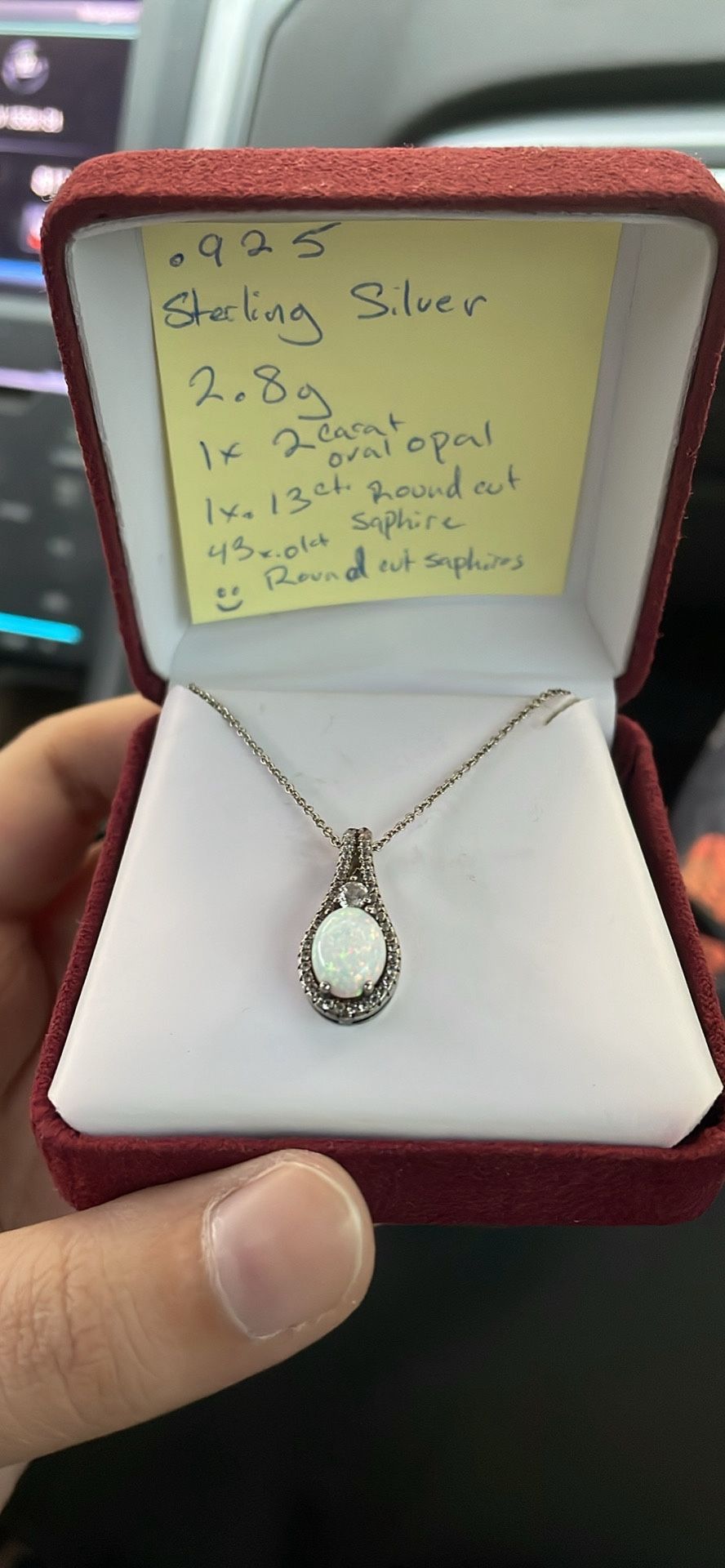 2Ct Oval Opal Sterling Silver Necklace With White Sapphires