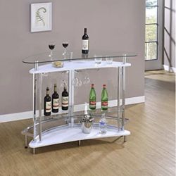 Coaster Modern Bar Unit Chrome and Clear  with 4 Blue Chairs