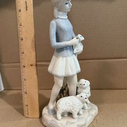 vintage porcelain figurine of a girl with lambs, identified as Model #7512 by Gerold Porzellan from Bavaria, West Germany. (FLAWED)