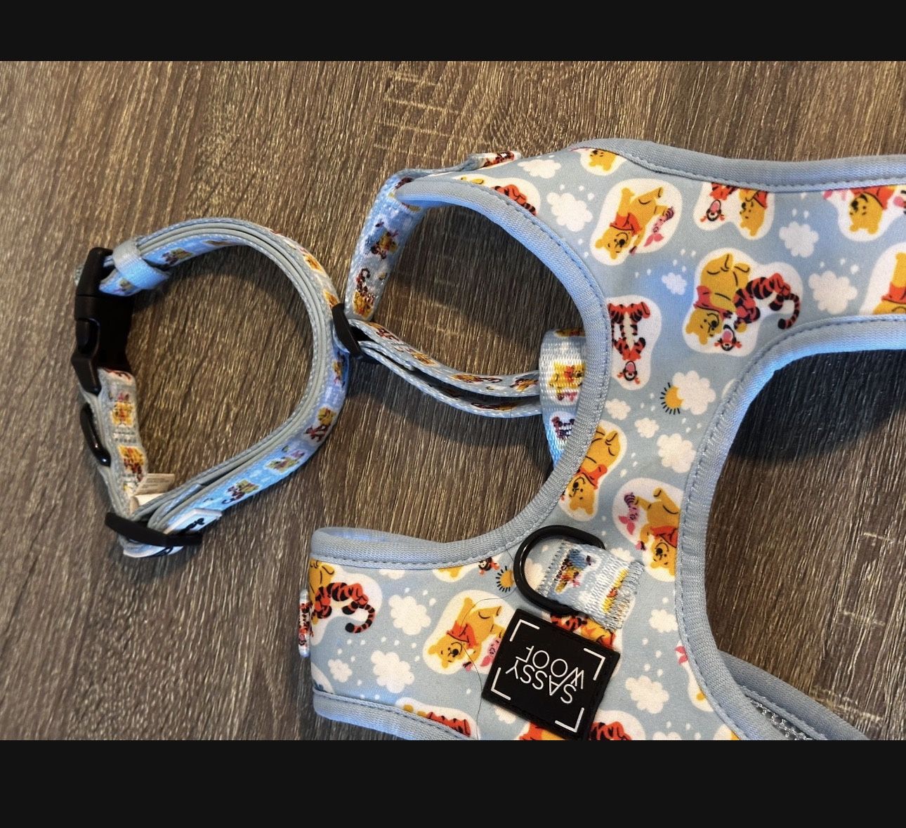 Medium Dog Harness + Collar Set – Cute Winnie The Pooh Print – Like New – $20