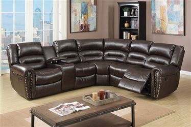 Brown Leather Theater Recline Motion Sectional