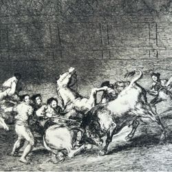 PICADORS, BULL Original Vintage Fine Art GOYA Spain Print 1960’s Printed Antique Collectible Spanish Bullfighting Historic Fighting Ring Francisco