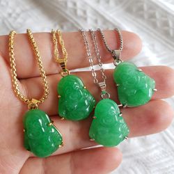 18K Gold plated Green Jade Buddha Necklaces