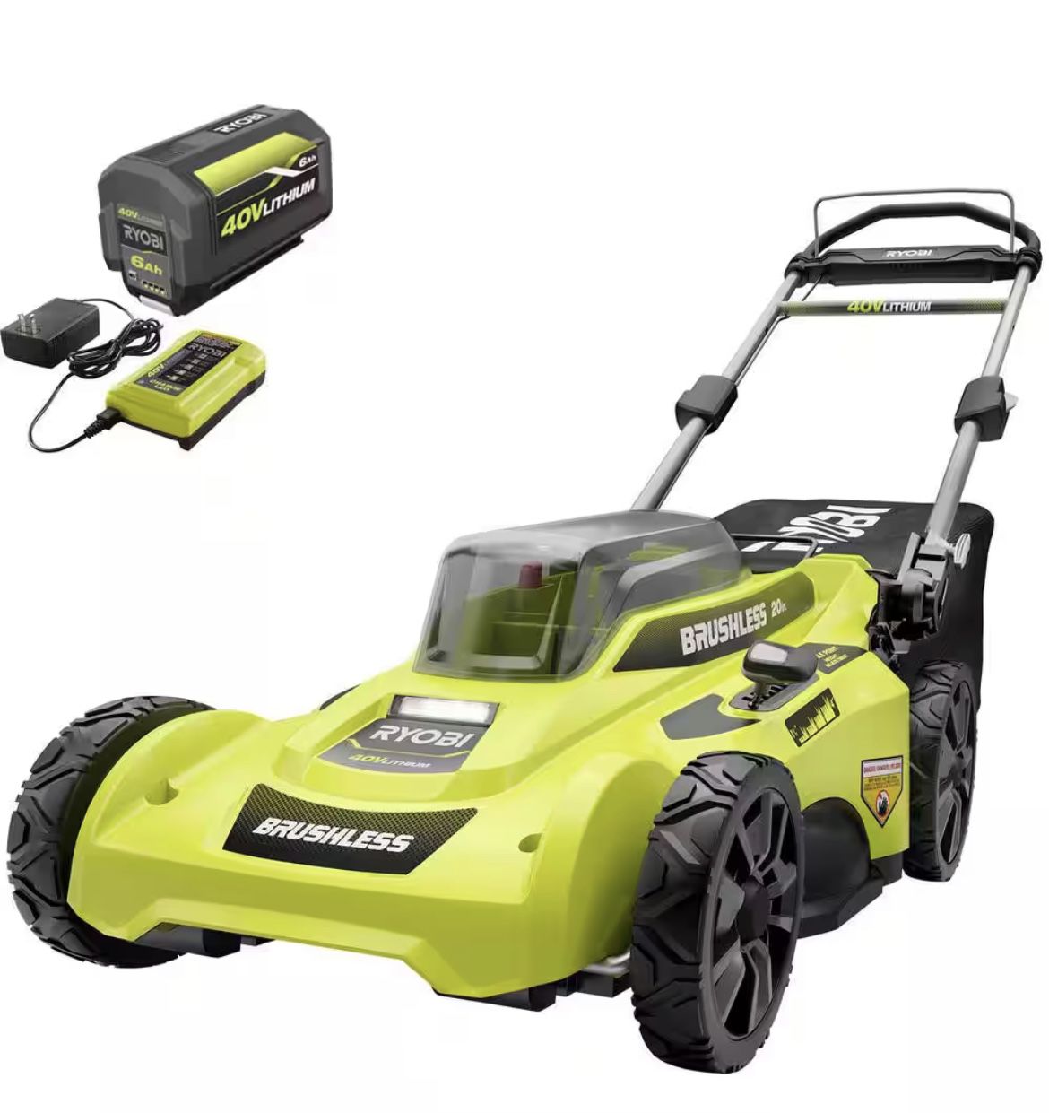 Ryobi 40V Brushless 20 in. Cordless Battery Walk Behind Push Lawn Mower with 6.0 Ah Battery and Charger-Cortacésped