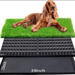 Dog Artificial Grass Peet Pad Mat, Indoor/Outdoor Portable Potty Pet Loo with Tray, Reusable and Washable, Professional Pet Training Tray （ 34"x23"）