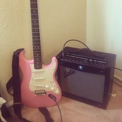 Pink Fender Guitar 