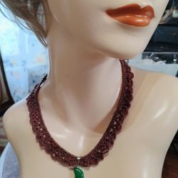 Wearable Art Piece. Handmade Crochet Choker With Moon Pendant "Nature Maiden"