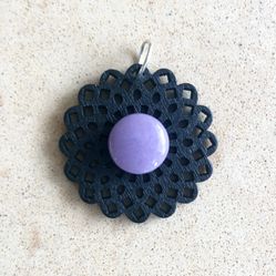 🖤 Pretty, black wood mandala pendant with purple ceramic center