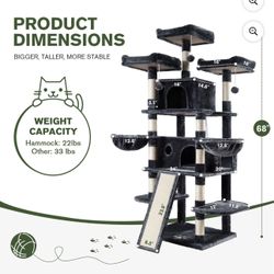 68" Multi-Level Functional Cat Tree with Perch Hammocks & Scratching Posts, Dark Grey  Multi-Level Design: Multiple platforms and resting ar