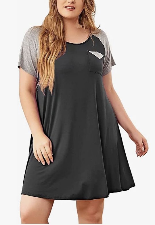 New Women’s Short Sleeve Nightgown/Nightshirts V-Neck Button Sleepwear 2X Deep Gray