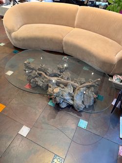 Wooden driftwood glass coffee table