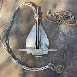 Steel Boat Anchor With Chain - 13 Lbs
